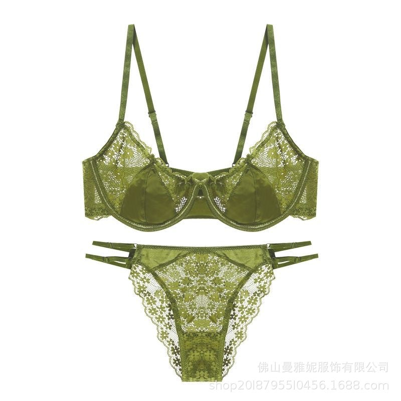 French Lace Semi-Sheer Lingerie Set - Elegant Matching Bra & Panty 2-Piece Set