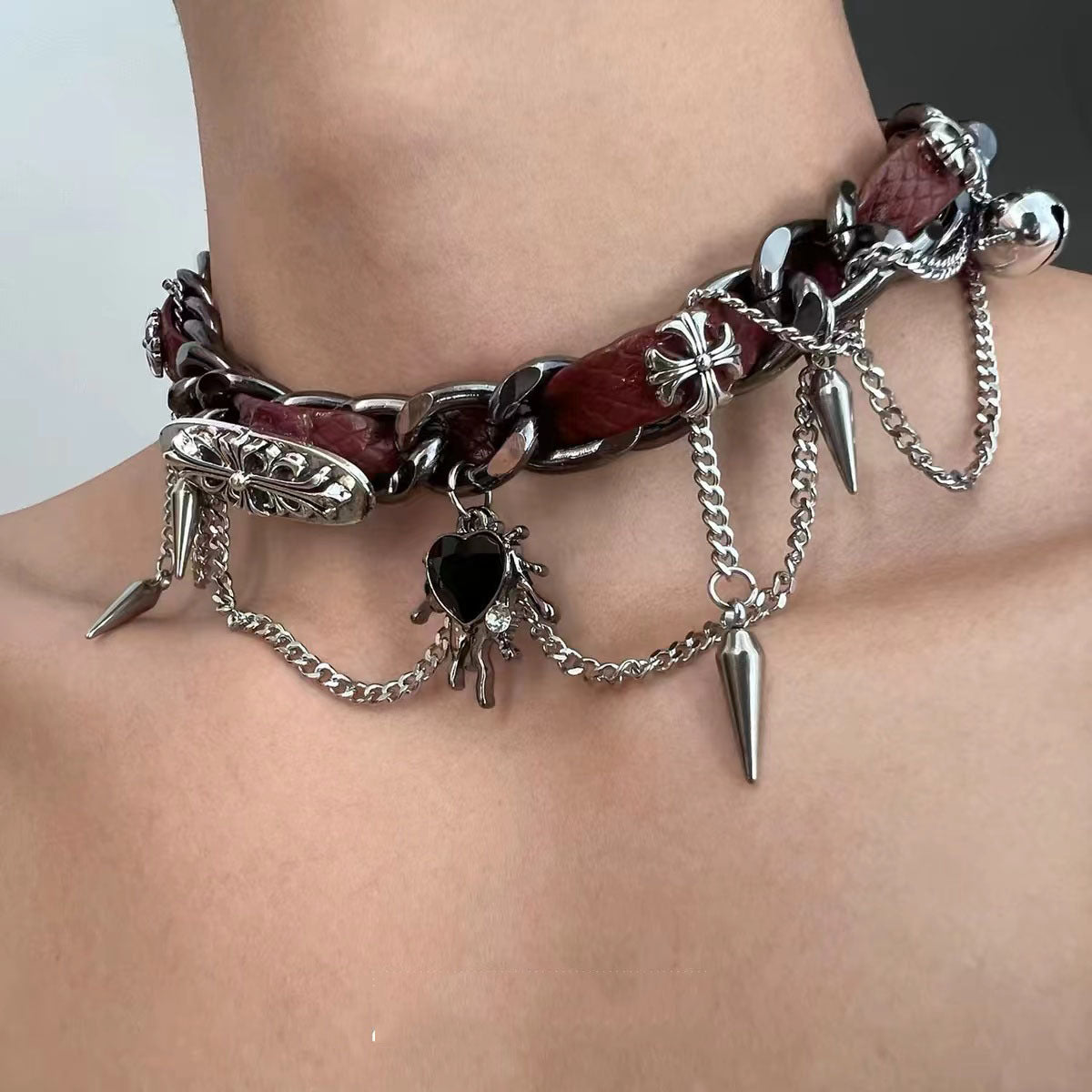 Wrapped Metal Leather Choker - Edgy Goth Punk Necklace for Men and