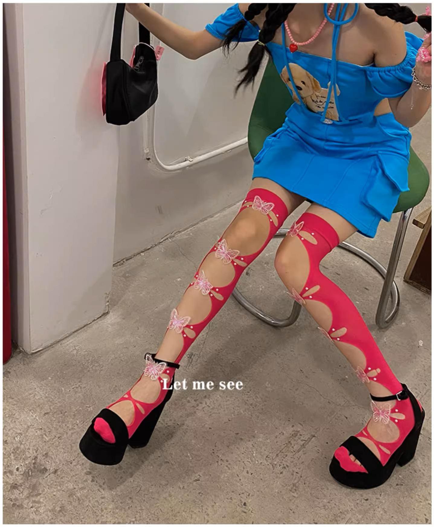 Ethereal Butterfly Lace Stockings | Gothic-Nocturne Doctrine, Butterfly-Delicate Wings, Y2K-Cyber Cutie Legwear