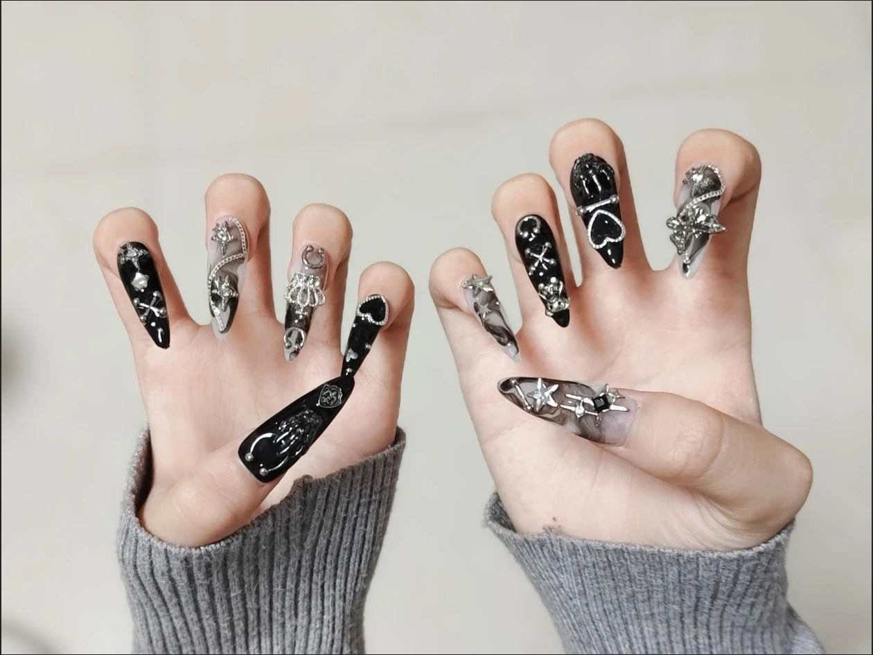 Dark Crown Press-On Nails | Gothic-Nocturne Doctrine, Y2K-Cyber Cutie, Metal-Mech Desire Nail Art