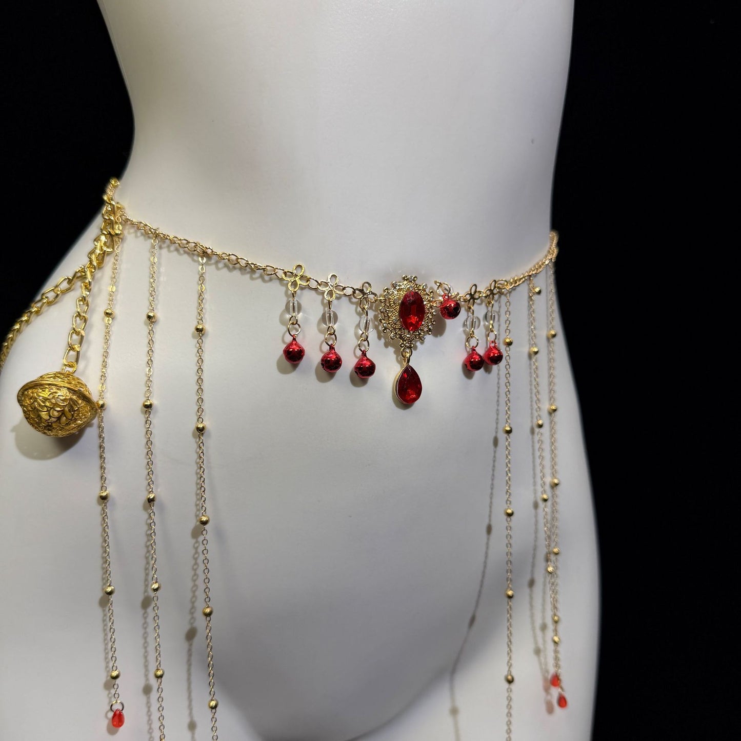 Rhinestone Body & Waist Chain Set with Ruby-Style Nipple Clamps