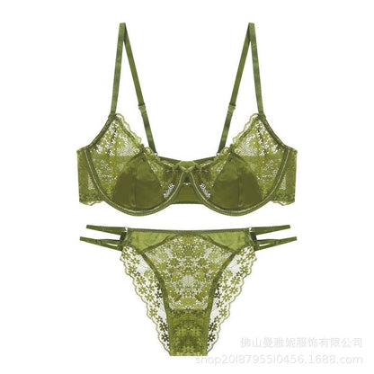 French Lace Semi-Sheer Lingerie Set - Elegant Matching Bra & Panty 2-Piece Set