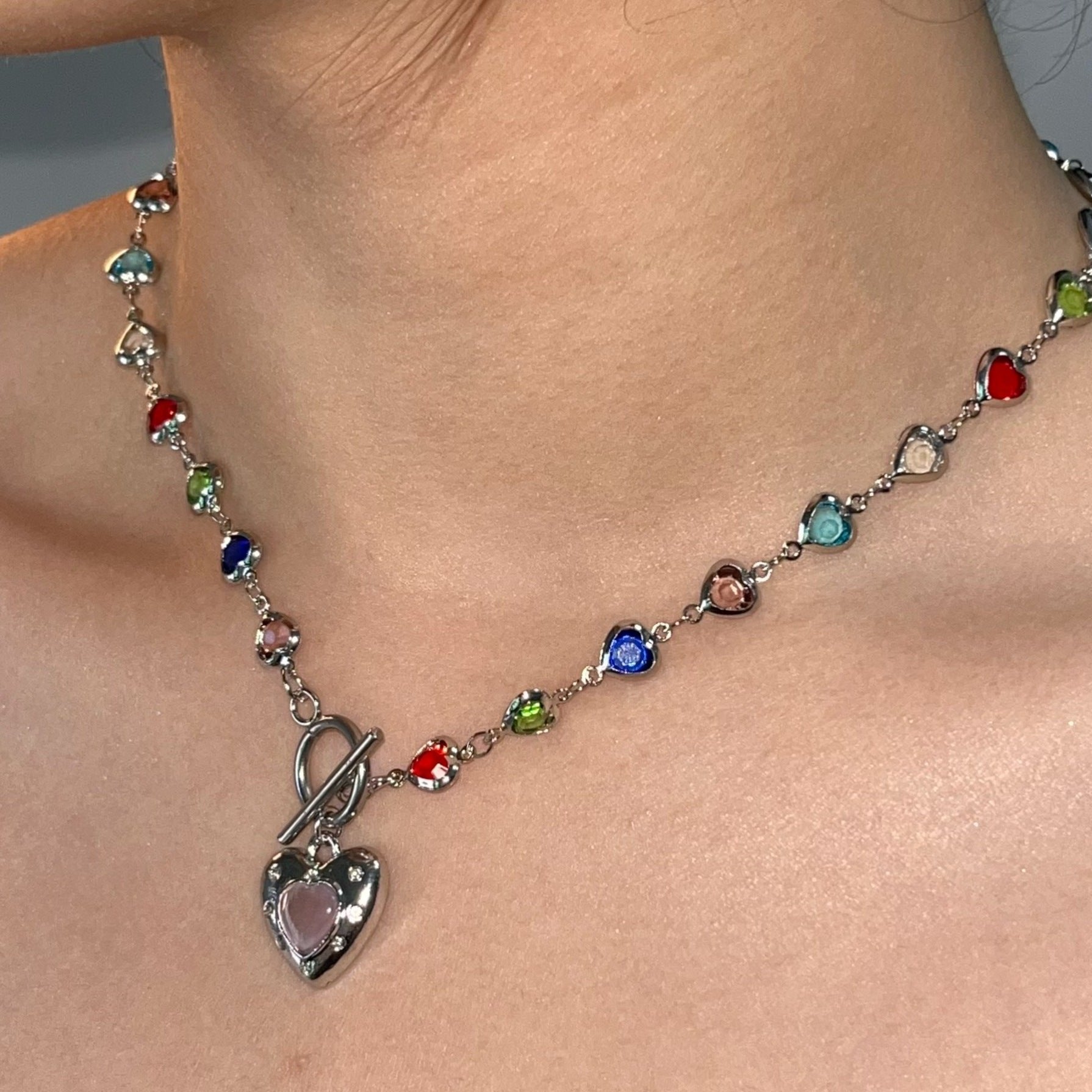 Vivid Heart Choker | Y2K-Cyber Cutie, Sparkle-Crystal Kiss, Cute