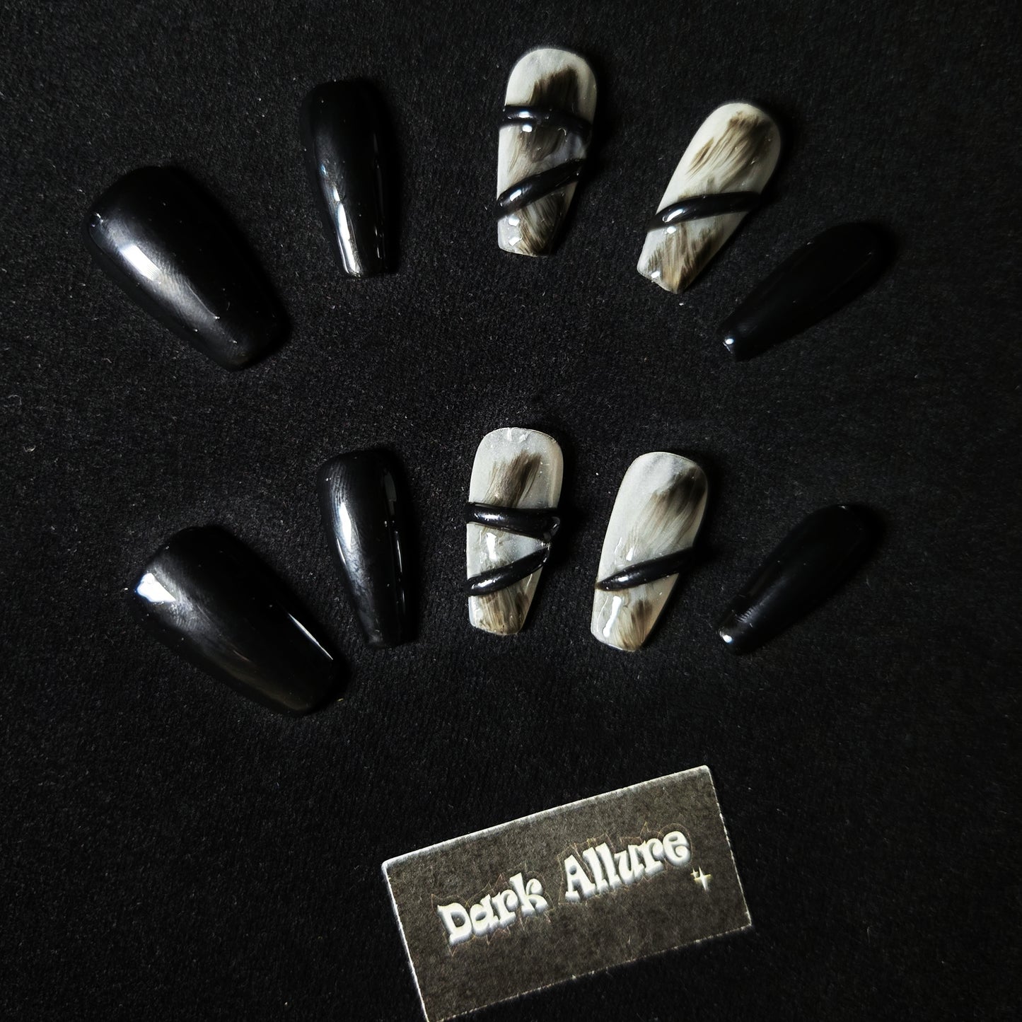 Black Smoke Press-On Nails | Y2K-Cyber Cutie, Metal-Mech Desire Nail Art