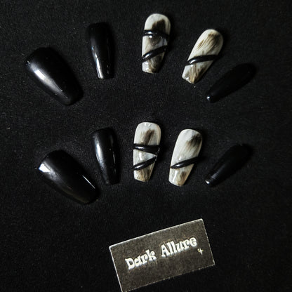 Black Smoke Press-On Nails | Y2K-Cyber Cutie, Metal-Mech Desire Nail Art
